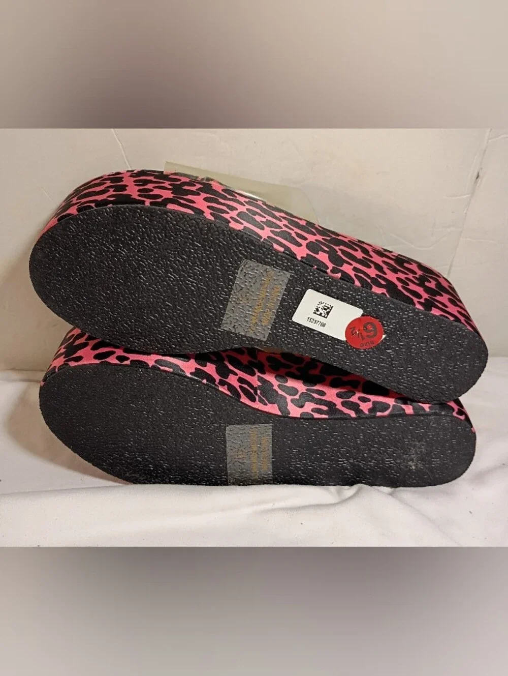Lady Go Diva Vintage Pink Cheetah Print Flatform Wedge Sandals Clear Upper 6.5